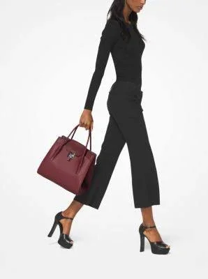 Michael Kors Collection - Bancroft Large Pebbled Calf Leather Satchel, Red, One Size