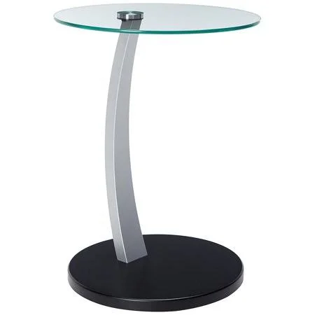 Monarch Specialties Bentwood Accent Table with Tempered Glass - Black/Silver, Size: Black Silver