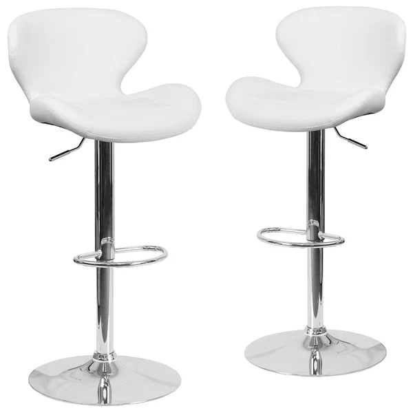 Flash Furniture 2 Pk. Contemporary White Vinyl Adjustable Height Barstool with Chrome Base