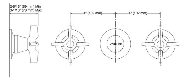 Kohler K-T7751-3-CP Triton Three-Handle Wall-Mount Valve TRIM - Polished Chrome