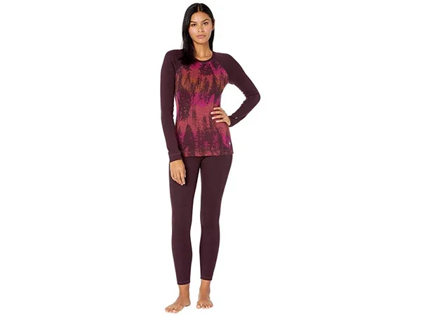 Smartwool Women's Merino 250 Baselayer Pattern Crew - Small - Woodsmoke Forest Scape