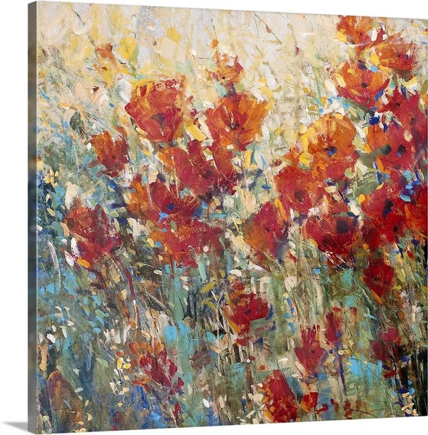 Red Poppy Field I - Large Solid-Faced Canvas Wall Art Print, Great Big Canvas