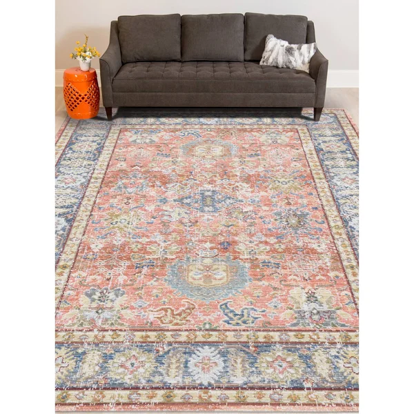 Porch & den Queens Vintage Bordered Area Rug - Blue/Pink 9& x 13&