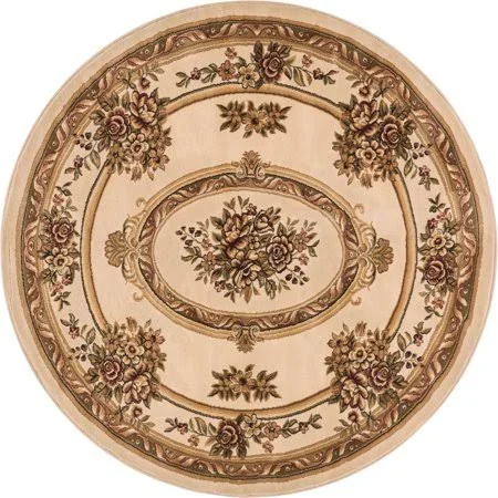 Well Woven Pastoral Medallion Ivory French 5 Round (5&3x22 Round) Area Rug European Floral Formal Trad