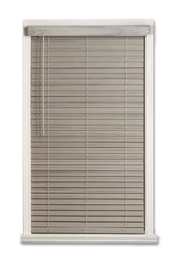 Allen + Roth 2-in Slat Width 39.75-in x 64-in Cordless Driftwood Gray Faux Wood Room Darkening Full-view Standard Horizontal Bli