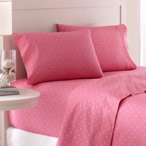 Southern Tide Printed Skipjack Cotton King Sunset Pink Sheet Set