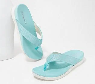 Spenco Orthotic Thong Sandals - Newport Cheetah, Size 9-1/2 Wide, Aqua