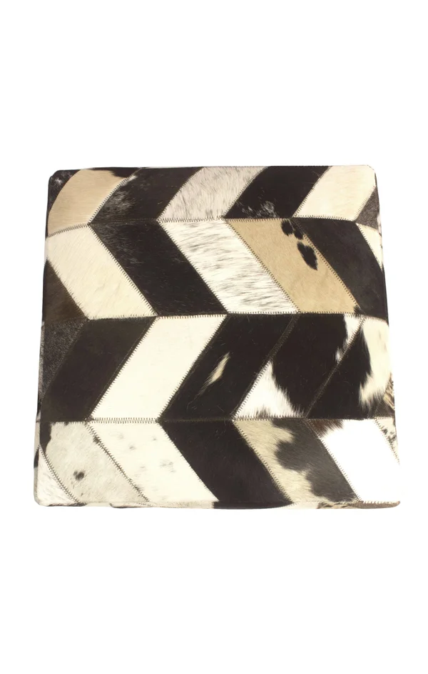 Noori Rug Geometric Hide Pouf Levi - Black (18x22x18x22x18x22)