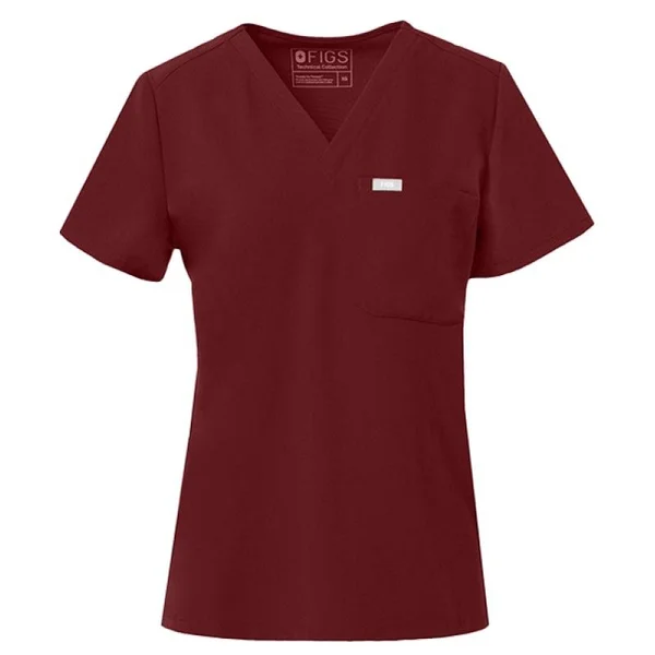 Figs Womens Burgundy Catarina - One-Pocket Scrub Top