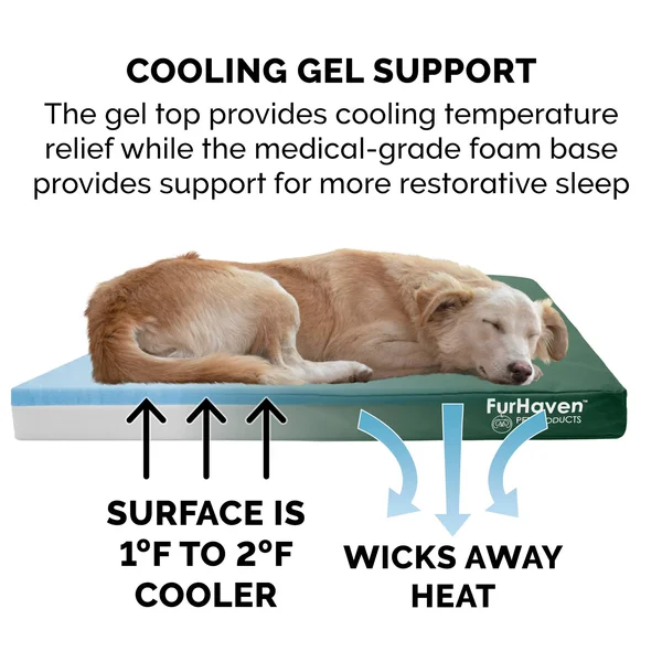 FurHaven Deluxe Mattress Dog Bed - Indoor/Outdoor Oxford Cooling Gel Foam, Forest, Jumbo