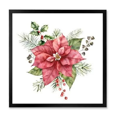 Holly Mistletoe Berries and Christmas Fir Branch II - Painting on Canvas East Urban Home Format: Black Picture Frame - Size: 36x2