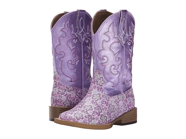 Roper Girl's Floral Glitter Purple Boots - 12