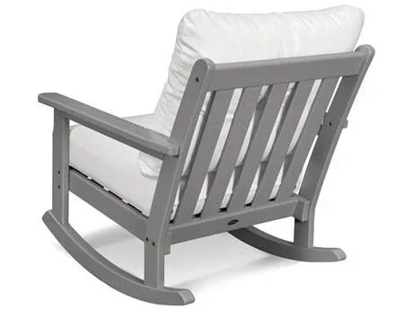 POLYWOOD Vineyard Recycled Plastic Lounge Chair White POLYWOOD - Spectrum Indigo Cushion - 190609077623