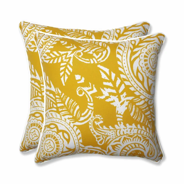 Pillow Perfect Outdoor/Indoor Addie Egg Yolk 18.5 inch Throw Pillow - Set of 2, Yellow