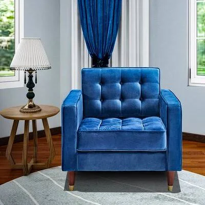 Modern Armchair with Metal Leg Everly Quinn Upholstery Color: Blue, Leg Color: Natural Wood