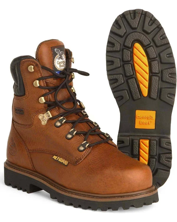 Men's Brown Georgia Boot Hammer Internal Metatarsal Steel Toe Work Boot Size 10
