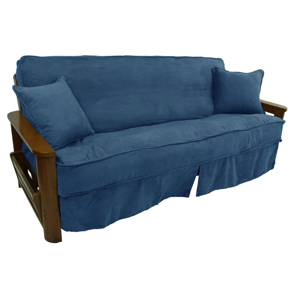 Blazing Needles Solid MicroSuede Double Corded 8 to 9-Inch Full Futon Slipcover Set with Two 18-inch Throw Pillows (Set of 3)