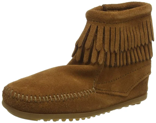 Minnetonka Side Zip Double Fringe - Brown Suede 12