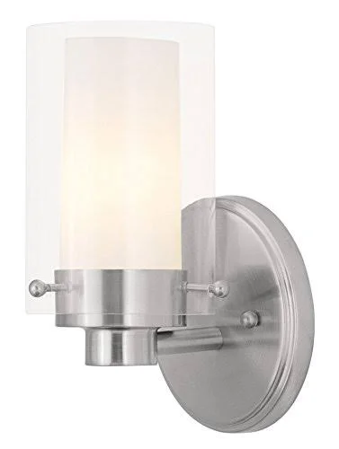 Bathroom Vanity 1 Light with Clear Outside Glass, Opal Inside Glass Brushed Nickel Size 5 in 60 Watts - World of Crsytal WC7632