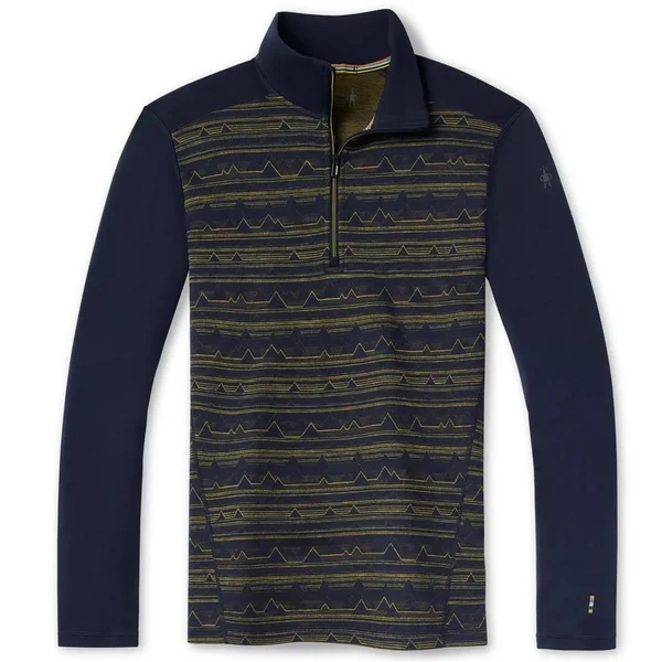 Smartwool Men's Merino 250 Baselayer Pattern 1/4 Zip Top - XL - Deep Navy Mountain Range