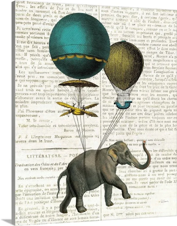 Elephant Ride I V2 Newsprint - Canvas Wall Art, 24x30, Great Big Canvas