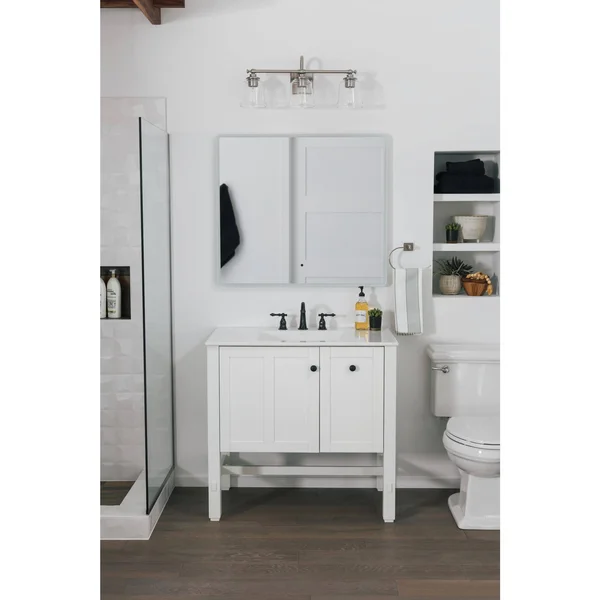 Park Harbor PHVL3013 Antonia 3 Light 25-1/4x22 Wide Bathroom Vanity Light with Cle Polished Nickel