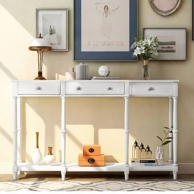 Solid Wood Console Table, Classic Entryway Table with Storage Shelf and Drawer, Brown Rosecliff Heights Table Top Color: White