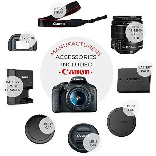 Canon Eos Rebel T7 Digital SLR Camera with EF-S 18-55mm f/3.5-5.6 Is STM Lens + 64GB Memory Card + Wide Angle and Telephoto Lens