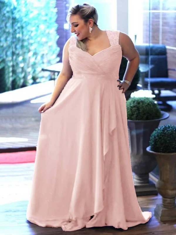 ericdress V Neck Pleats Lace Hollow Plus Size Evening Dress (US 24W) Peach by ericdress