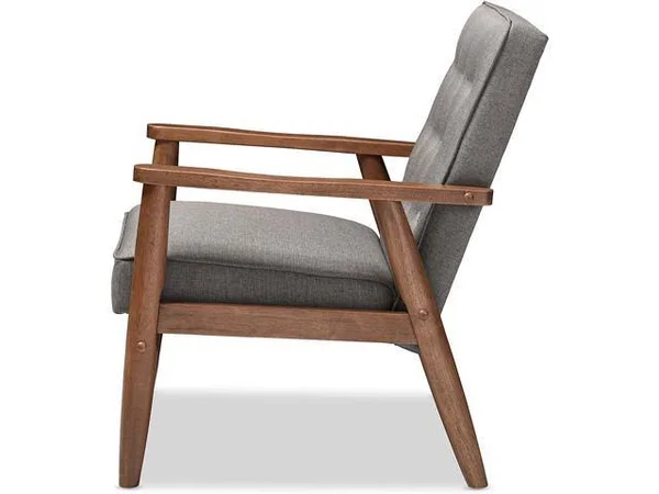 Baxton Studio Sorrento Mid-Century Retro Modern Fabric Upholstered Wooden Lounge Chair - Grey (Set of 2)
