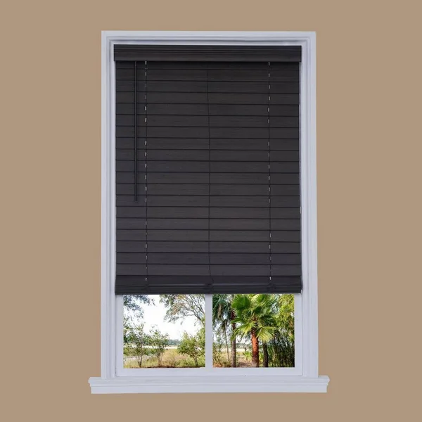 Allen + Roth 2.5-in Slat Width 33.5-in x 72-in Cordless Walnut Faux Wood Room Darkening Horizontal Blinds in Brown - DFHSD3672-3