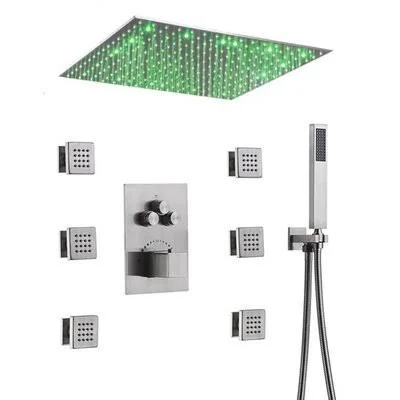 Wonderland America A9103F3C20L 3 Way LED Thermostatic Complete Shower System with Rough-In Valve Finish: Brushed Nickel