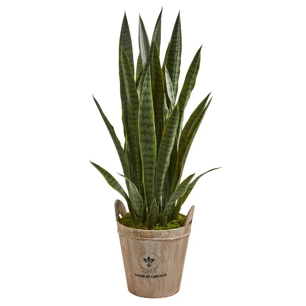 Nearly Natural Indoor 3.5-Ft. Sansevieria Artificial Plant in Farmhouse Planter