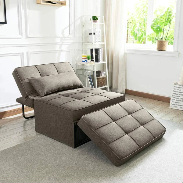 Vonanda Sofa Bed, Convertible Chair 4 in 1 Multi-Function Folding Ottoman Modern Breathable Linen Guest Bed with Adjustable Slee