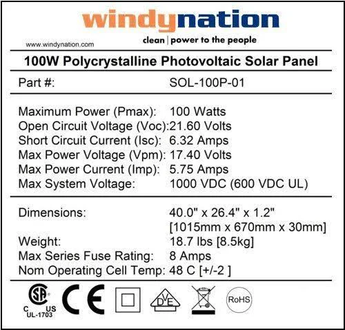 WindyNation 200 Watt (2pcs 100 watt) Solar Panel Kit with 1500W VertaMax Power Inverter for RV - Boat
