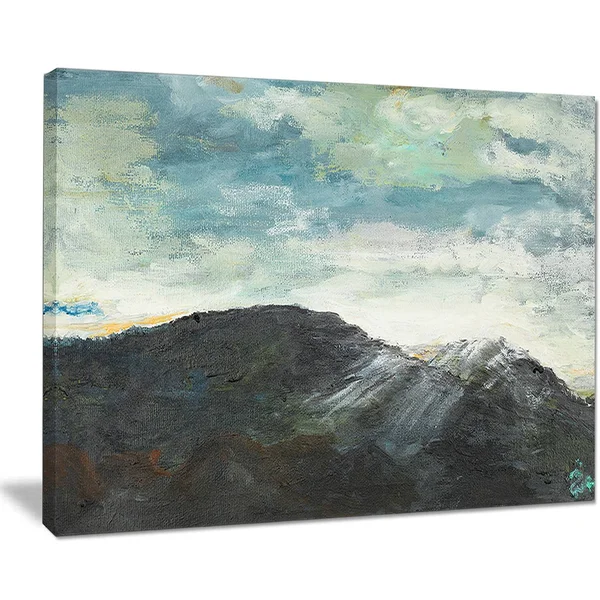 Design Art PT9562-40-20 Mountain Peak Under Cloudy Sky Landscape Painting Canvas Print, Blue, 40x20x22