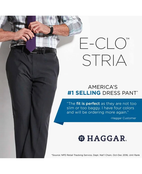 Haggar Men's Eclo Stria Classic Fit Flat Front Hidden Expandable Dress Pants - Blue