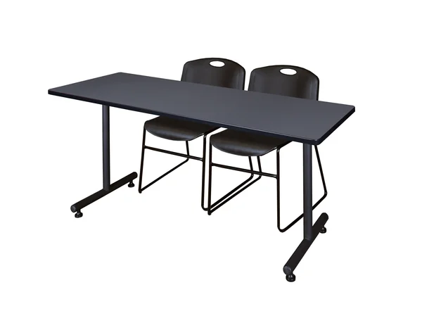 66x22 x 24x22 Kobe Training Table- Grey & 2 Zeng Stack Chairs- Black