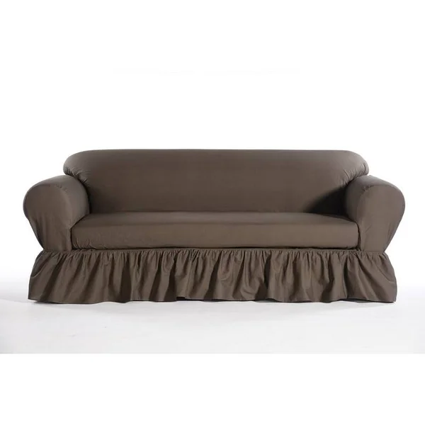 Classic Slipcovers Shabby Sofa Skirted Box Cushion Slipcover - White