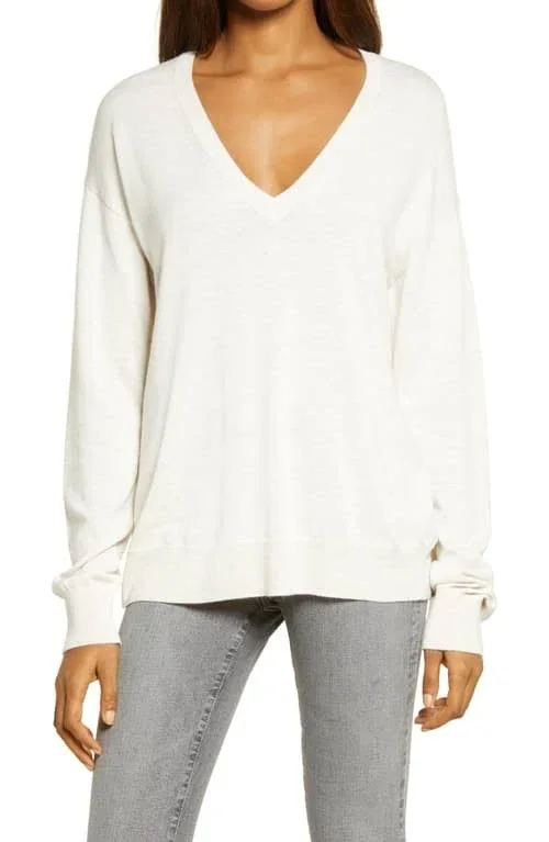 Women's Treasure & Bond V-Neck Sweater, Size Medium - Beige