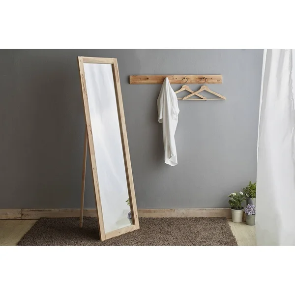 Ore International 62x22 in Natural Cheval Wood Mid Century Standing Mirror