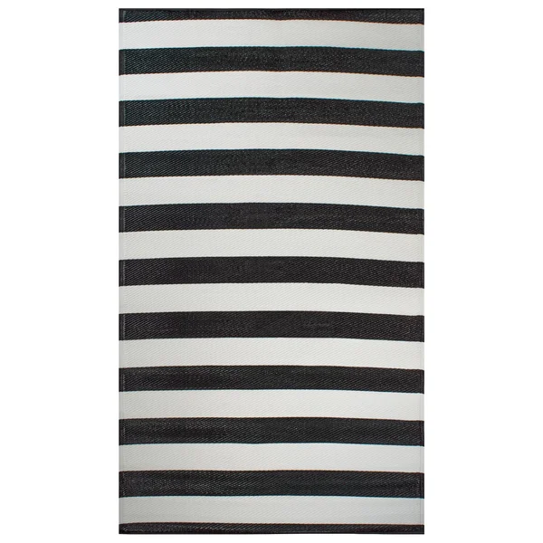 4' x 6' Black and White Rectangular Home Essentials Striped Outdoor Rug