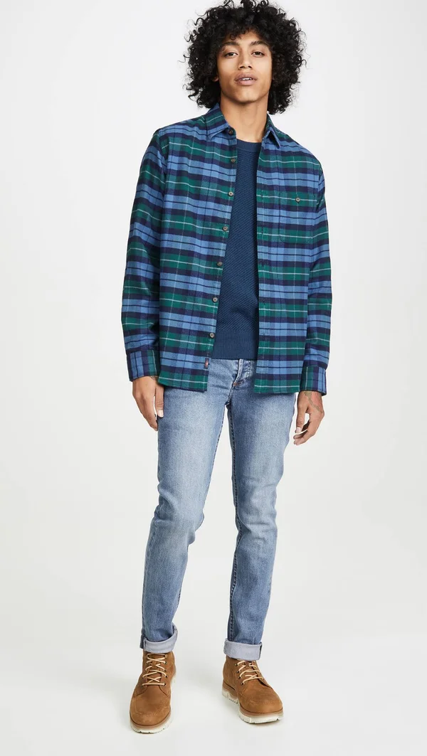 Faherty Men's Stretch Seaview Flannel - Blue Green Box Plaid XL