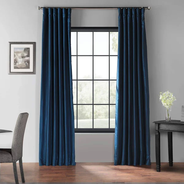 Captain&s Blue Blackout Vintage Textured Faux Dupioni Silk Curtain - Half Price Drapes