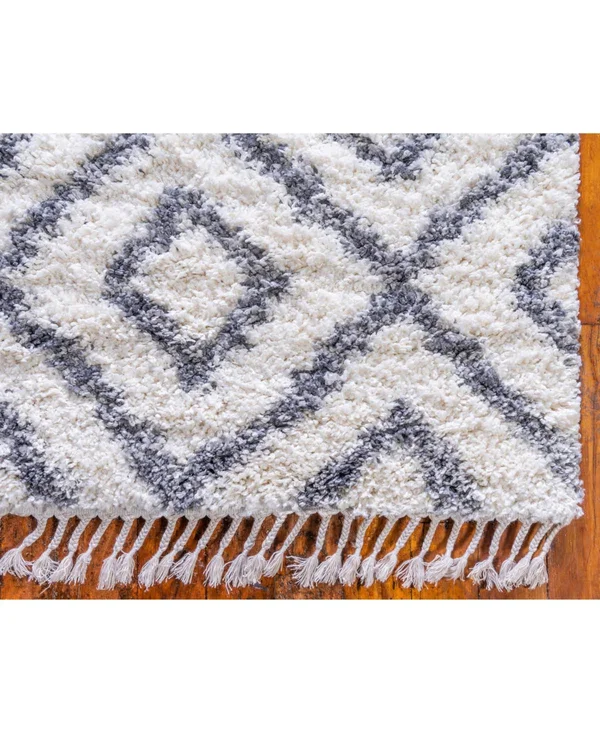 Unique Loom Hygge Shag Diamond Ivory 4 ft. x 6 ft. Area Rug