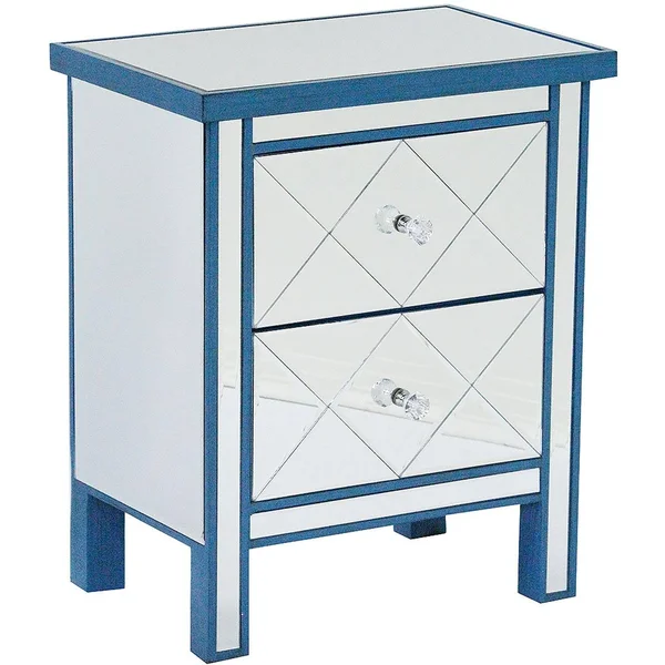 25.75x22 Blue Wood Accent Cabinet with 2 Beveled Glass Drawers