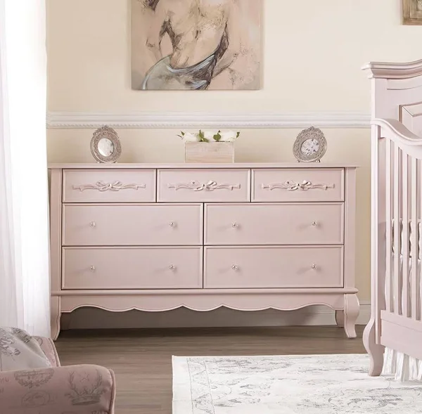Evolur Aurora 7 Drawer Double Dresser - Blush Pink Pearl