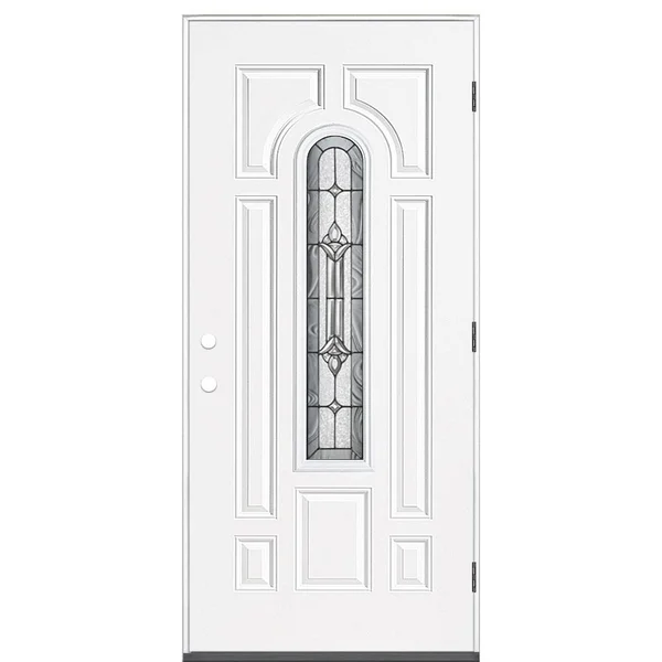 Masonite 36 in. x 80 in. Providence Center Arch Left Hand Outswing Primed Steel Prehung Front Exterior DOOR - Primed White
