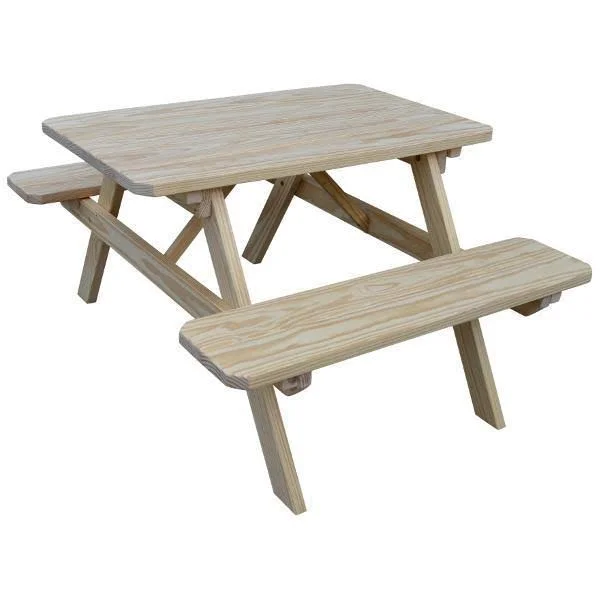 Yellow Pine Picnic Table with Attached Benches 5ft - Tractor Red Paint, Without Umbrella Hole