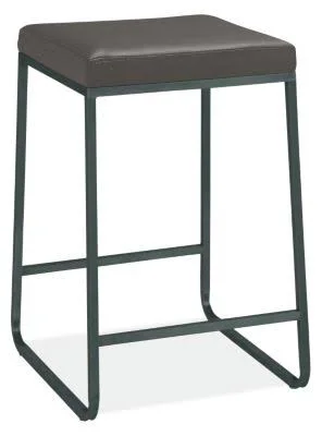 Room & Board - Modern Collins Counter Stool in Pistel Leather in Grey w/ Onyx Gloss Frame